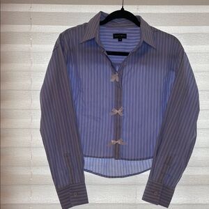 Aqua Blue and White Striped Women's Shirt